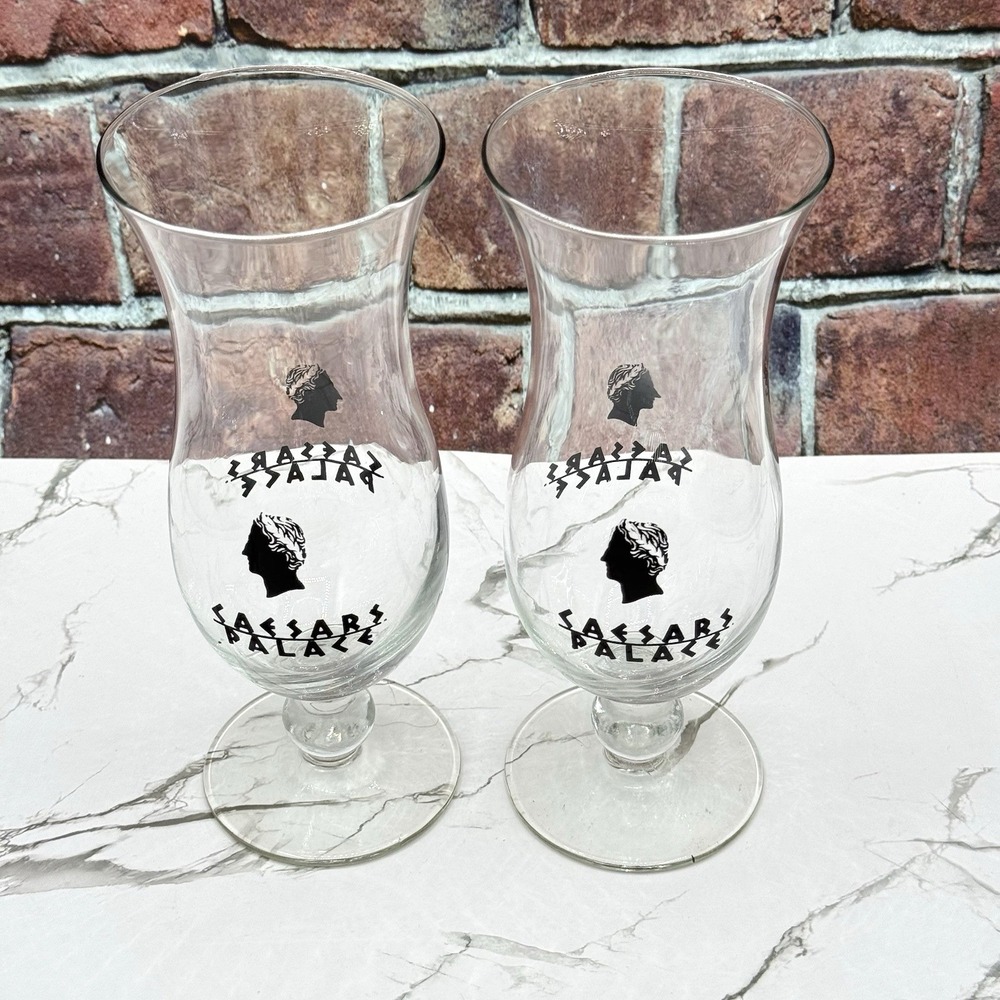Vintage Caesars Palace Las Vegas Casino Pedestal Hurricane Glasses Set of 2 Y2K